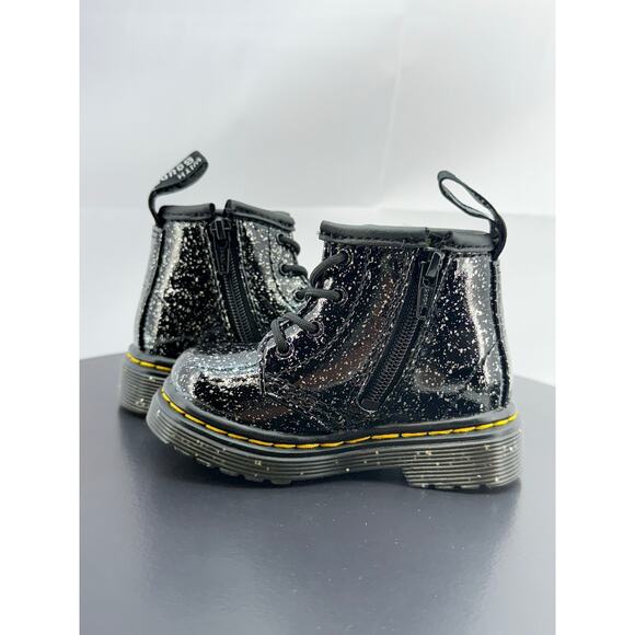 Dr. Marten Cosmic Glitter Toddler Size 4 Kids Combat Boots Black Patent Leather - Picture 6 of 9